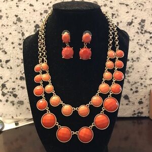 Gold-Tone Orange Layered Statement Necklace & Earring Set